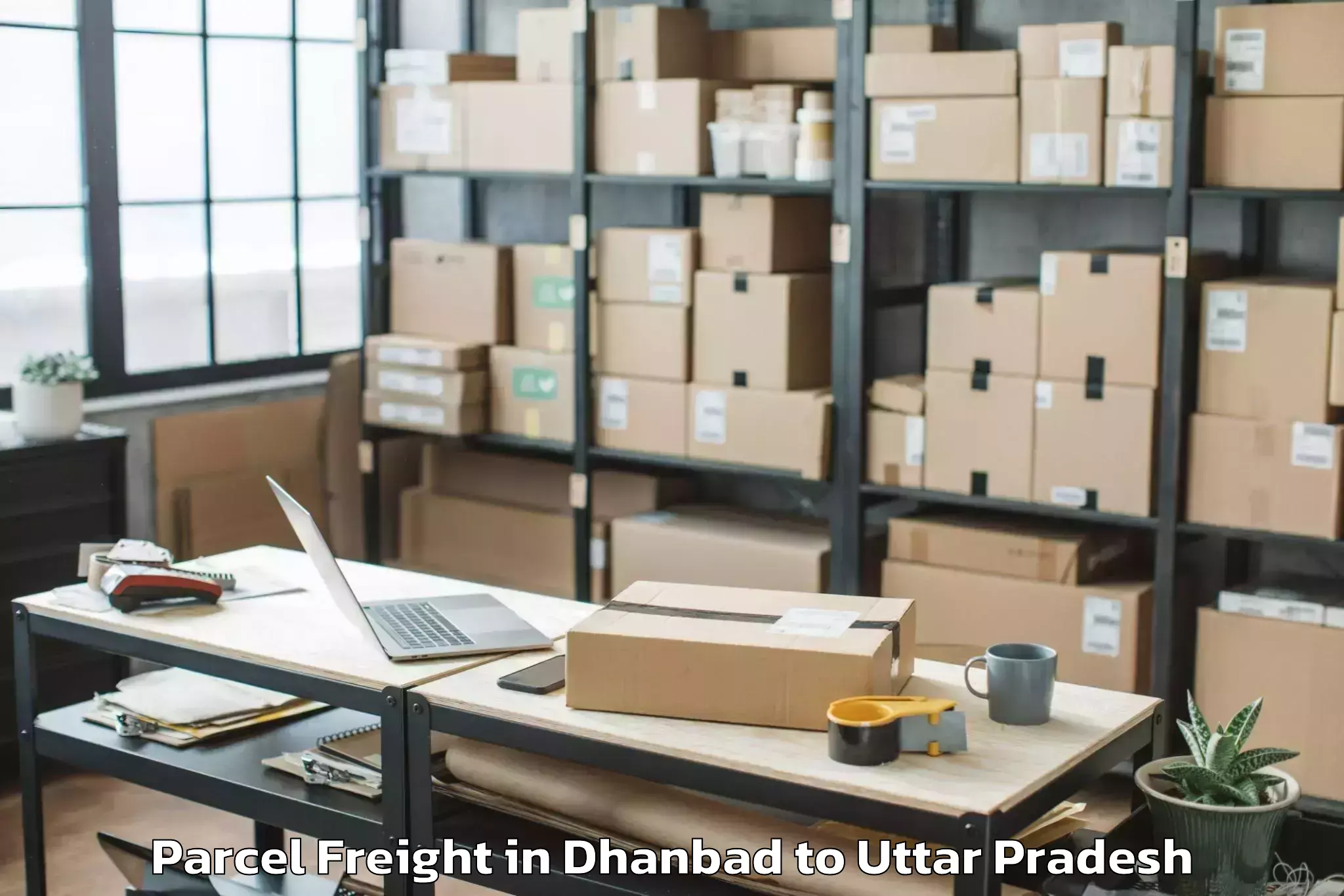 Easy Dhanbad to Bansdih Parcel Freight Booking